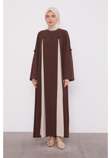 Kahve Şerit Kesim Detaylı Ferace