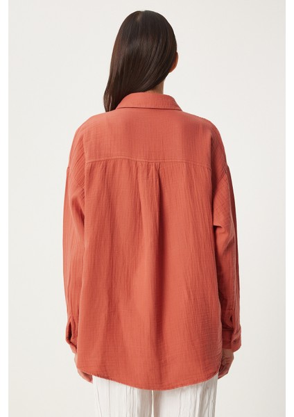 Oversize Basic Müslin Gömlek Şeftali LMX0002