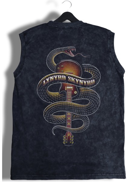 Unisex Lynyrd Skynyrd Snake Sırt Baskılı Yıkamalı Bisiklet Yaka Kolsuz Retro Tişört modelleri