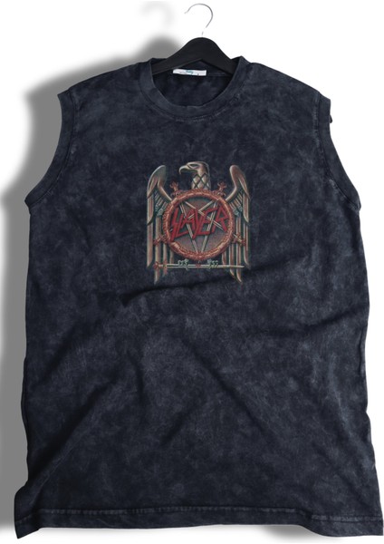 Unisex Rock Band Slayer Sırt Baskılı Yıkamalı Kolsuz Vintage Tişört fiyatları