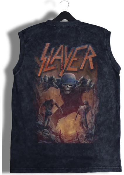 Unisex Rock Band Slayer Sırt Baskılı Yıkamalı Kolsuz Vintage Tişört modelleri