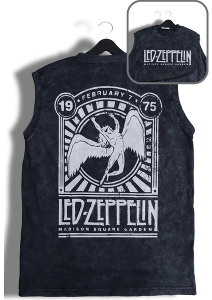 LED Zeppelin 1975 Sırt Baskılı Yıkamalı Kolsuz Tişört,unisex Rock Band Temalı Sıfır Kol Retro Atlet