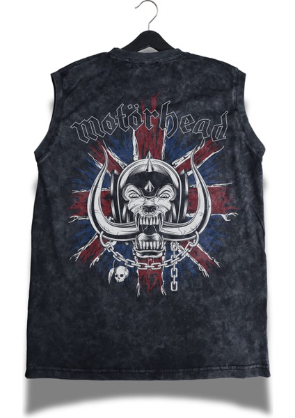 Unisex Rock Band Motörhead Sırt Baskılı Yıkamalı Bisiklet Yaka Kolsuz Retro Tişört modelleri