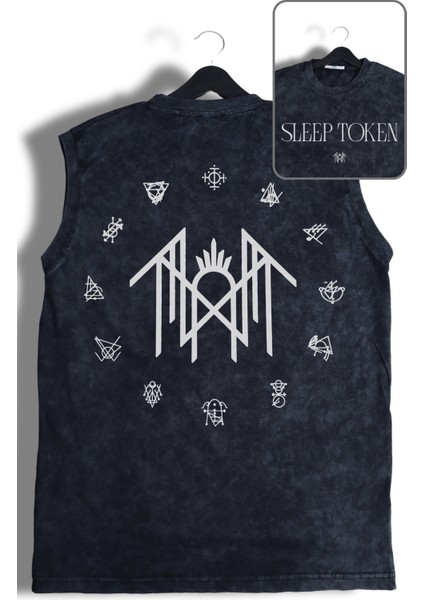 Sleep Token Sırt Baskılı Yıkamalı Kolsuz Tişört, Unisex Rock Band Temalı Sıfır Kollu Retro Atlet