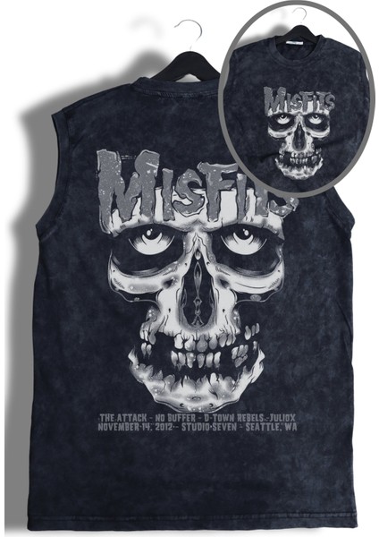 Rock Band Misfits Sırt Baskılı Yıkamalı Kolsuz Vintage Tişört