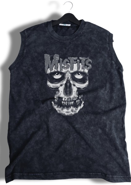 Rock Band Misfits Sırt Baskılı Yıkamalı Kolsuz Vintage Tişört fiyatları