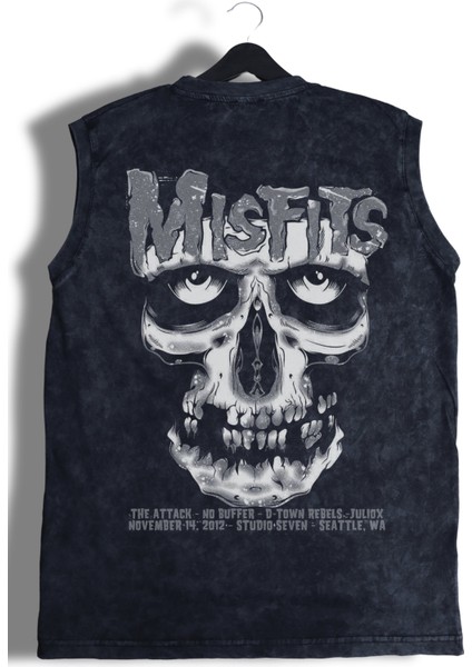 Rock Band Misfits Sırt Baskılı Yıkamalı Kolsuz Vintage Tişört modelleri