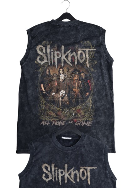 Slipknot All Hope Is Gone Sırt Baskılı Yıkamalı Bisiklet Yaka Kolsuz Tişört