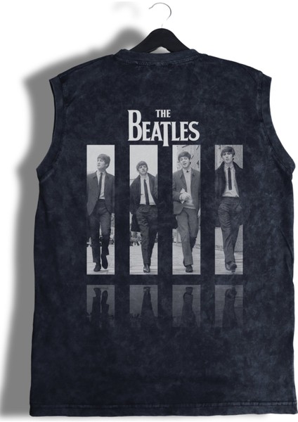 The Beatles Sırt Baskılı Yıkamalı Bisiklet Yaka Kolsuz Vintage Tişört modelleri