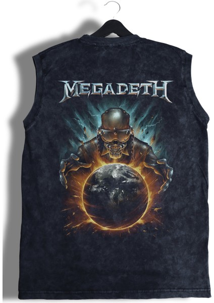 Unisex Megadeth Sırt Baskılı Yıkamalı Kolsuz Vintage Tişört modelleri