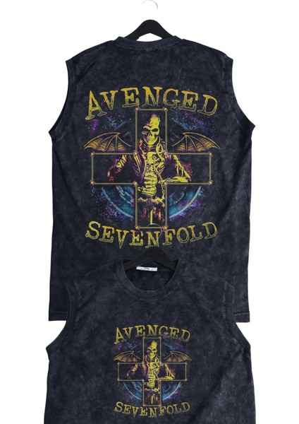 Skull Avenged Sevenfold Sırt Baskılı Yıkamalı Bisiklet Yaka Kolsuz Tişört