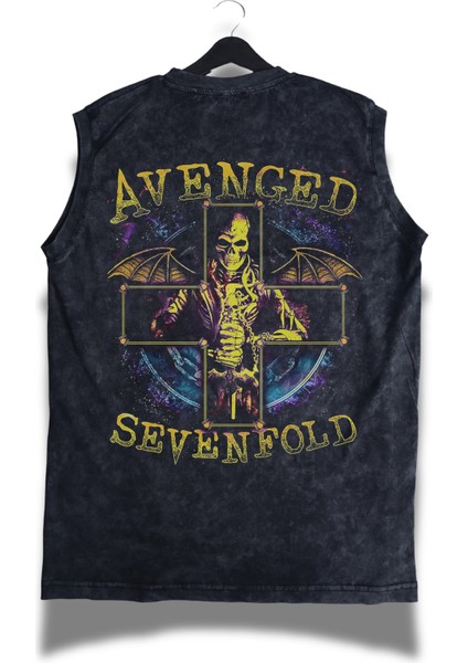 Skull Avenged Sevenfold Sırt Baskılı Yıkamalı Bisiklet Yaka Kolsuz Tişört modelleri