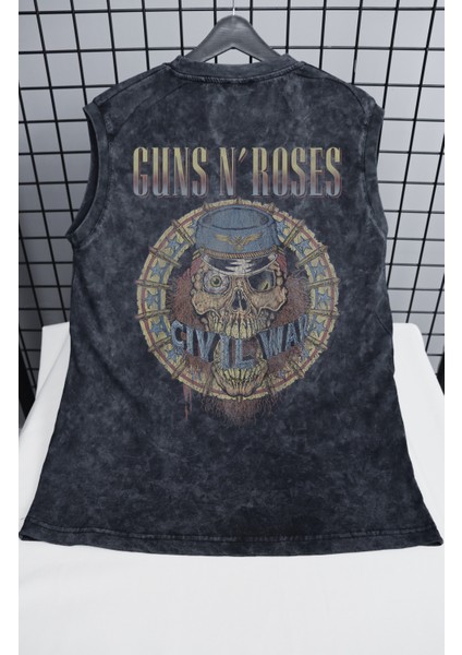 Guns N' Roses Civil War Sırt Baskılı Yıkamalı Kolsuz Tişört, Unisex Rock Band Sıfır Kol Retro Atlet modelleri