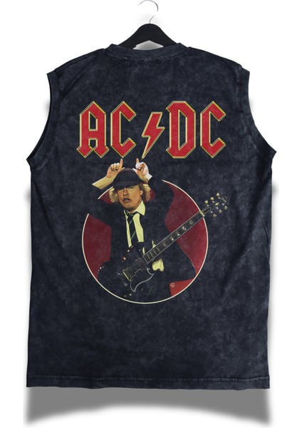 Unisex Ac Dc Sırt Baskılı Yıkamalı Kolsuz Vintage Tişört modelleri