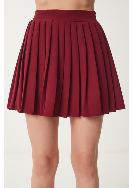 Pileli Mini Dokuma Etek Bordo LNS0022 modelleri