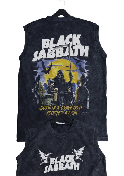 Rock Band Black Sabbath Born In Sırt Baskılı Yıkamalı Kolsuz Vintage Tişört