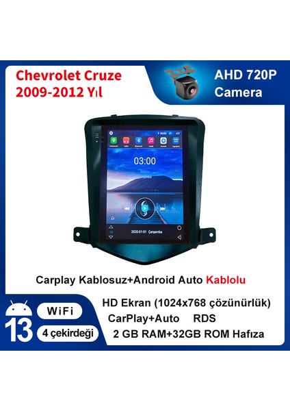 Chevrolet Cruze Tesla 2009-2012 Yıl Uyumlu 9.7 Inç Tesla Ekran 2 GB Ram 32 GB Hafıza Multimedya Carplay Navigasyon