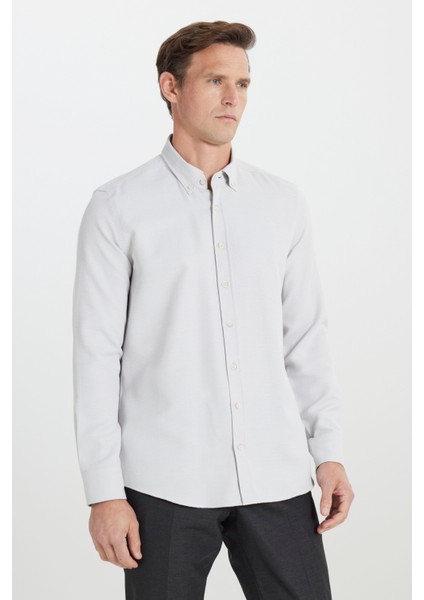Pamuklu Slim Fit Dar Kesim Düğmeli Yaka Armürlü Gömlek modelleri