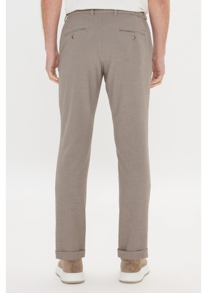 Slim Fit Dar Kesim Gofre Desenli Esnek Beli Bağlamalı Pantolon