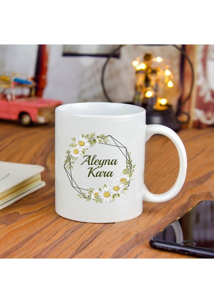 Kişiye Özel Papatya Çerçeveli Seramik Kupa Bardak