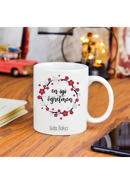 Kişiye Özel Kupa Bardak - En Iyi Öğretmen Çiçekli