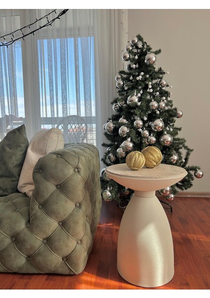 Bowl Modern Yan Sehpa Mantar Bohem Sunta Tabla Alüminyum Gövde 53 x 42 cm Minimalist Demonte