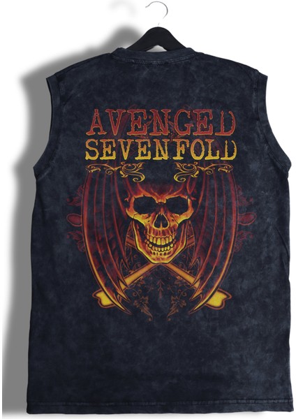 Rock Band Avenged Sevenfold Sırt Baskılı Yıkamalı Bisiklet Yaka Kolsuz Tişört modelleri