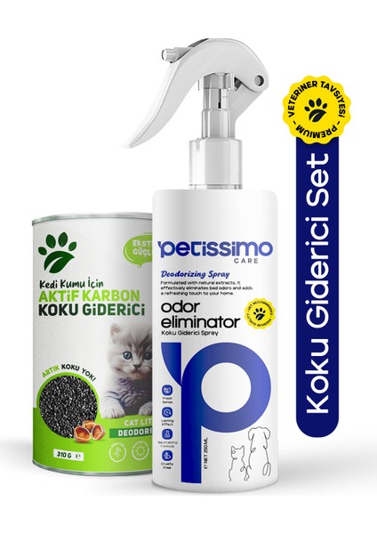 Ultra Güçlü Kedi Kumu Koku Giderici Set - Aktif Karbon ve Koku Giderici Sprey