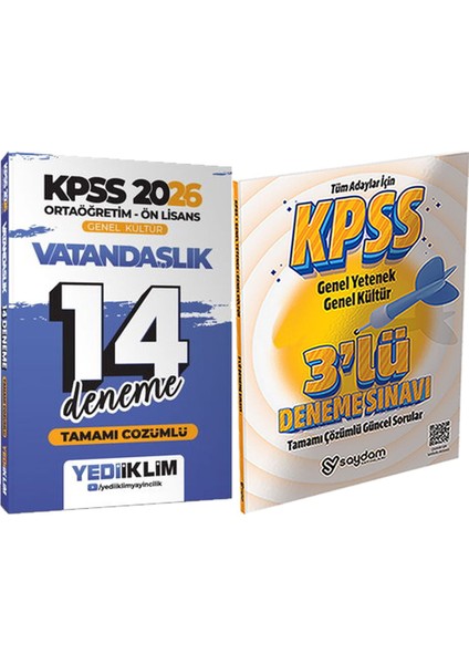 2026 Kpss Ortaöğretim Ön Lisans Genel Kültür Vatandaşlık Çözümlü 14 Deneme + 3lü Deneme Hediye
