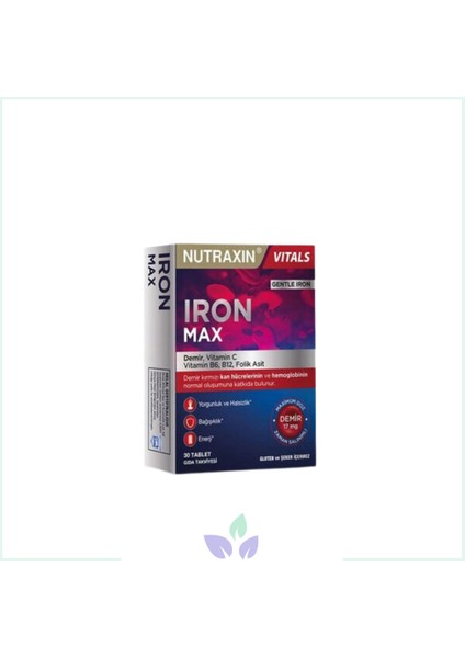 Iron Max 17 mg 30 Tablet Demir Vitamin C Vitamin B6 B12 Folik Asit İçeren Takviye Edici Gıda