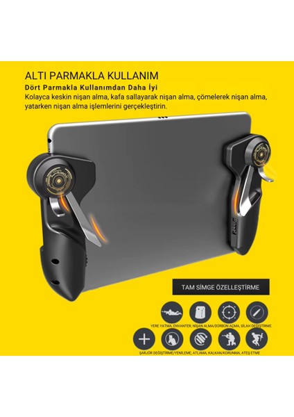 Tüm Tabletler Için Profesyonel 6 Parmak Tetik Seti Tablet Oyun Kolu iPad Tablet Mobile Joystick fiyatları