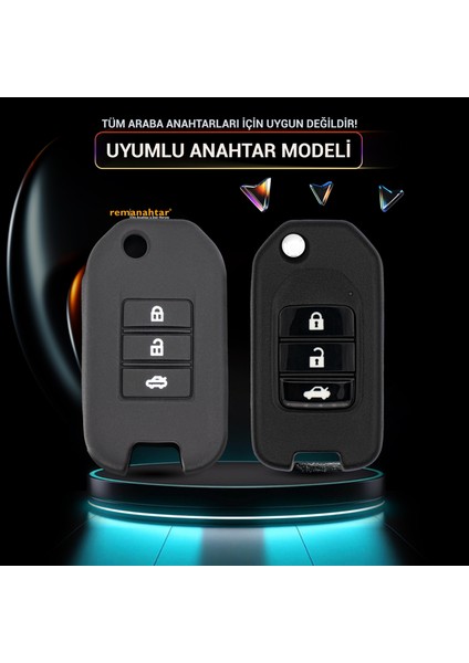 Accord Civic 3 Buton Sustalı Silikon Anahtar Kılıfı - Siyah modelleri