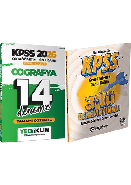 2026 Kpss Ortaöğretim Ön Lisans Genel Kültür Coğrafya Çözümlü 14 Deneme + 3lü Deneme Hediye