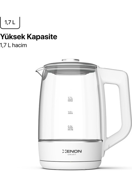 Akıllı Kettle Paslanmaz Çelik Çift Katmanlı Led Ekranlı Hızlı Kaynatma Akım Korumalı Su Isıtıcı 1.7 Lt X7103
