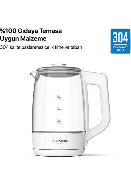 Akıllı Kettle Paslanmaz Çelik Çift Katmanlı Led Ekranlı Hızlı Kaynatma Akım Korumalı Su Isıtıcı 1.7 Lt X7103