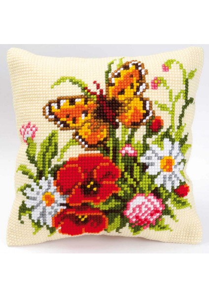 Işlenecek Goblen Yastık Etamin Çiçek ve Kelebek PN-0008548