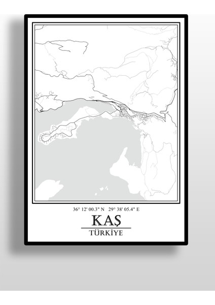 Kaş Şehir Haritası Çerçevesiz Poster-Harita Sanatı, Map Art Design fiyatları