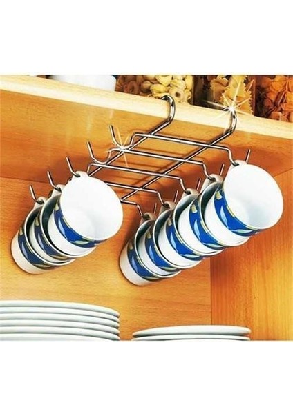 Desdesign 10 Kancalı Fincan Kupa Bardak Askısı Bardaklık Raf Organizer