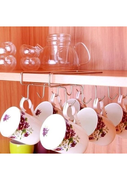 Desdesign 10 Kancalı Fincan Kupa Bardak Askısı Bardaklık Raf Organizer