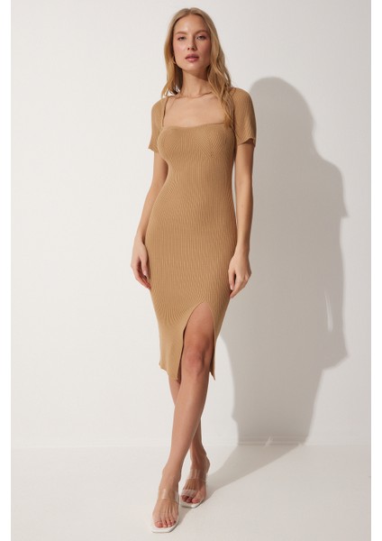 Kalp Yaka Triko Elbise Bisküvi LAS0001 modelleri