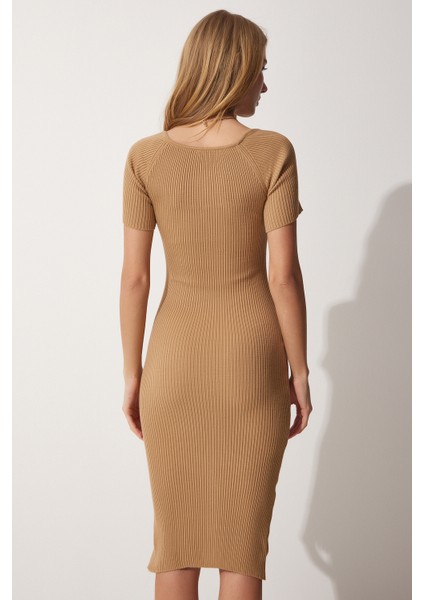 Kalp Yaka Triko Elbise Bisküvi LAS0001 fırsatları