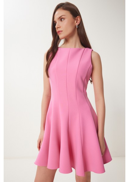 Uçuşan Etkili Mini Dokuma Elbise Pembe LFK0004