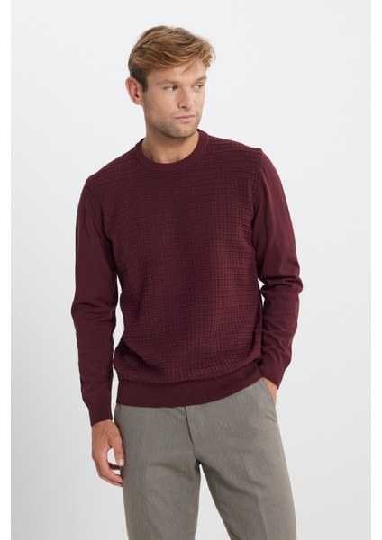 Pamuklu Standart Fit Normal Kesim Bisiklet Yaka Jakarlı Triko Kazak modelleri