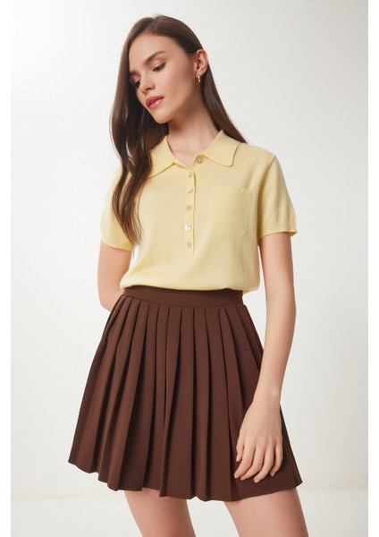 Pileli Mini Dokuma Etek Kahverengi LNS0022 modelleri