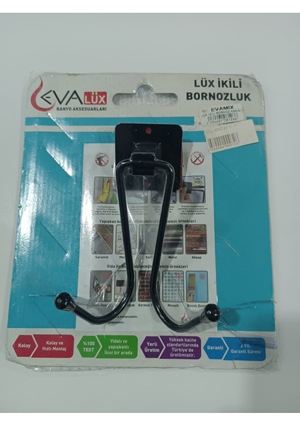 Evalüx Ikili Bornozluk Duvar Askısı Yapışkanlı - Siyah