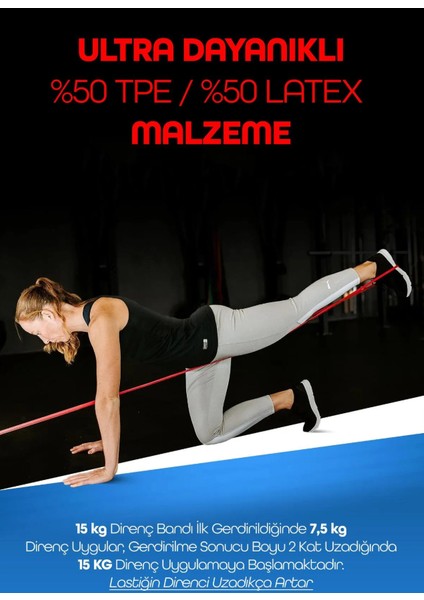 15 kg Direnç Bandı Kırmızı Fitness Lastiği Kas Geliştirme Pilates Egzersiz Bandı Orta Sert