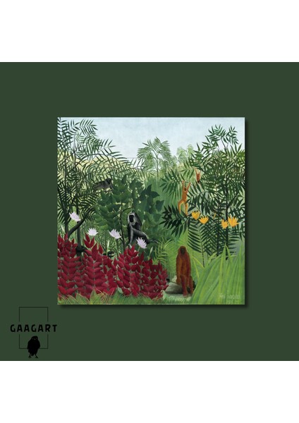 Kare Kanvas Tablo Ünlü Eserler Henri Rousseau-Tropical Forest With Monkeys (1910) modelleri