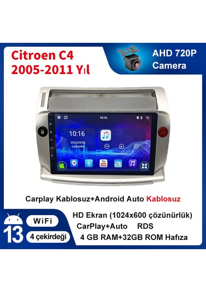 Citroen C4 2005-2011 Yıl Uyumlu 9 Inç 4 GB Ram 32 GB Hafıza Multimedya Carplay Navigasyon
