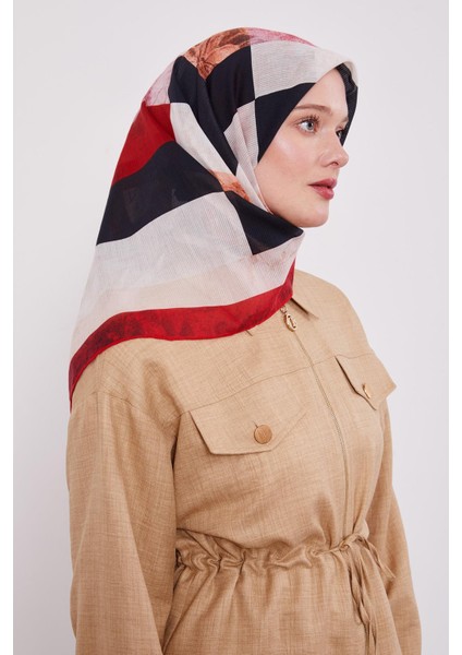 Bordo Çizgi Desen Pamuk Eşarp