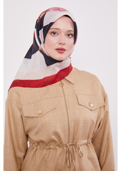 Bordo Çizgi Desen Pamuk Eşarp modelleri